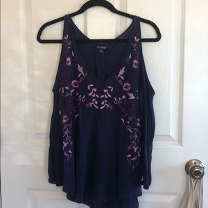 Long sleeve, off the shoulder, navy shirt